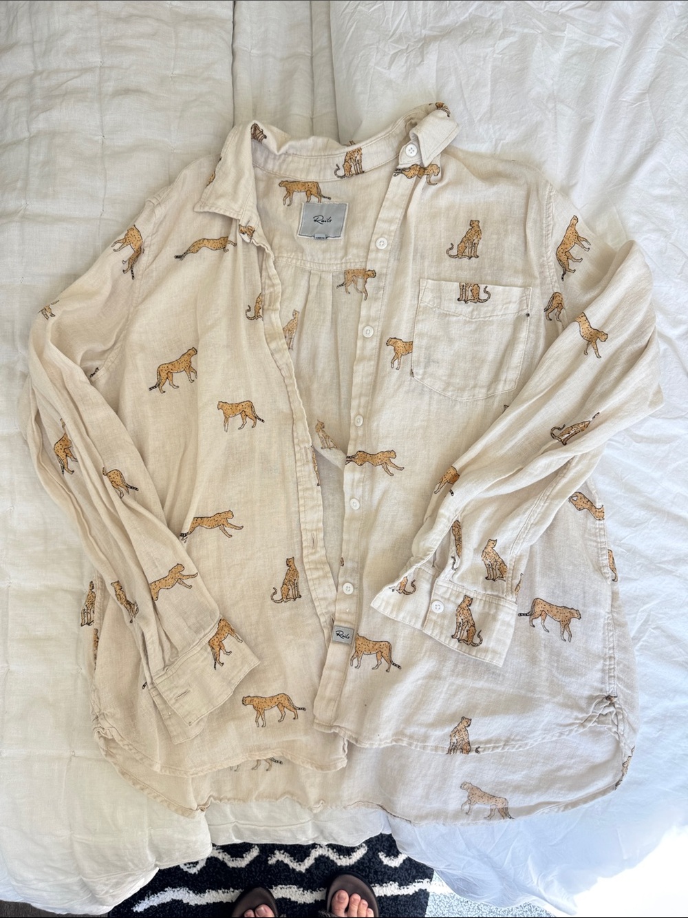 Rails Beige Button-Down Shirt with Tiger Print